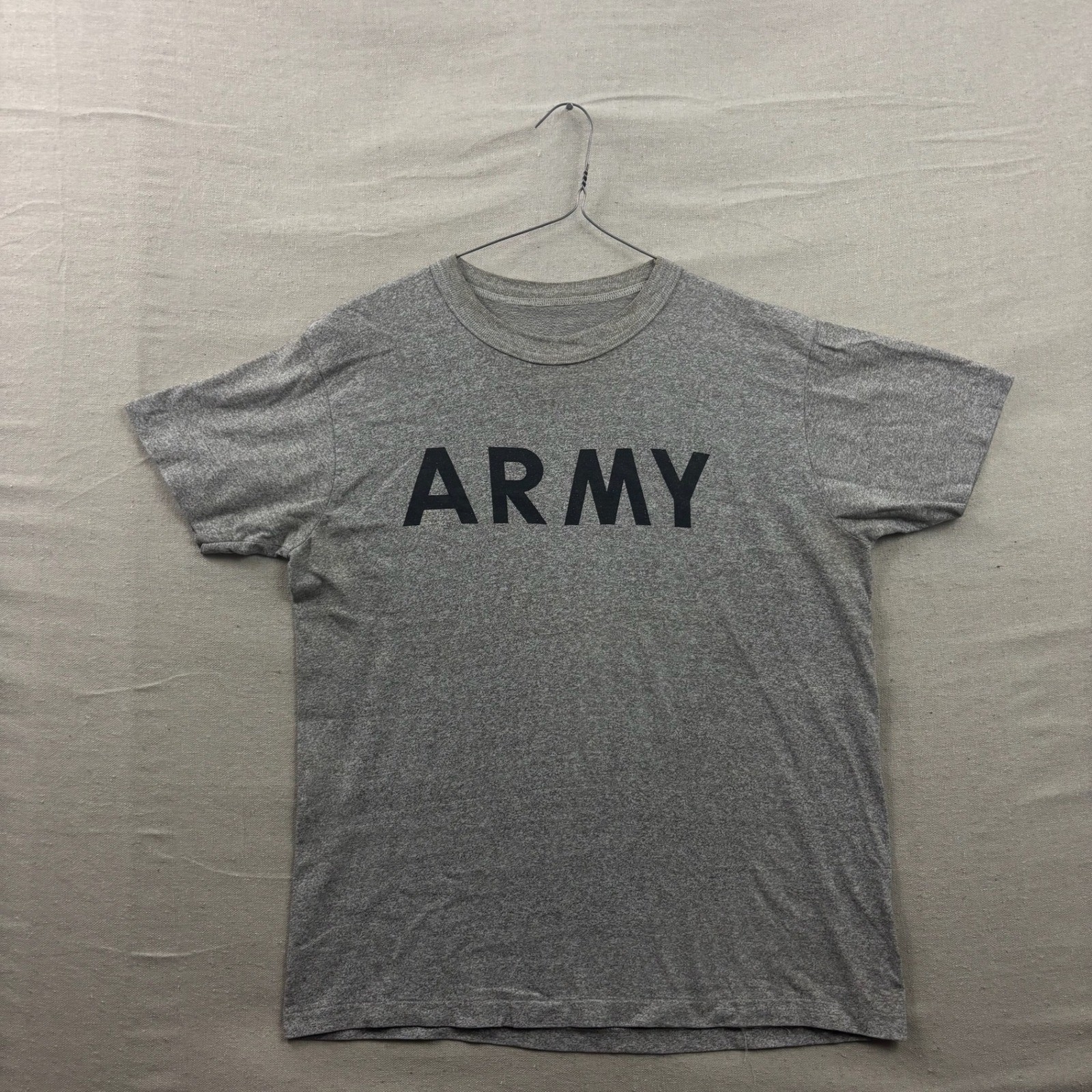 Army T-Shirt Mens L Heather Grey Vintage Single Stitch Graphic Tee