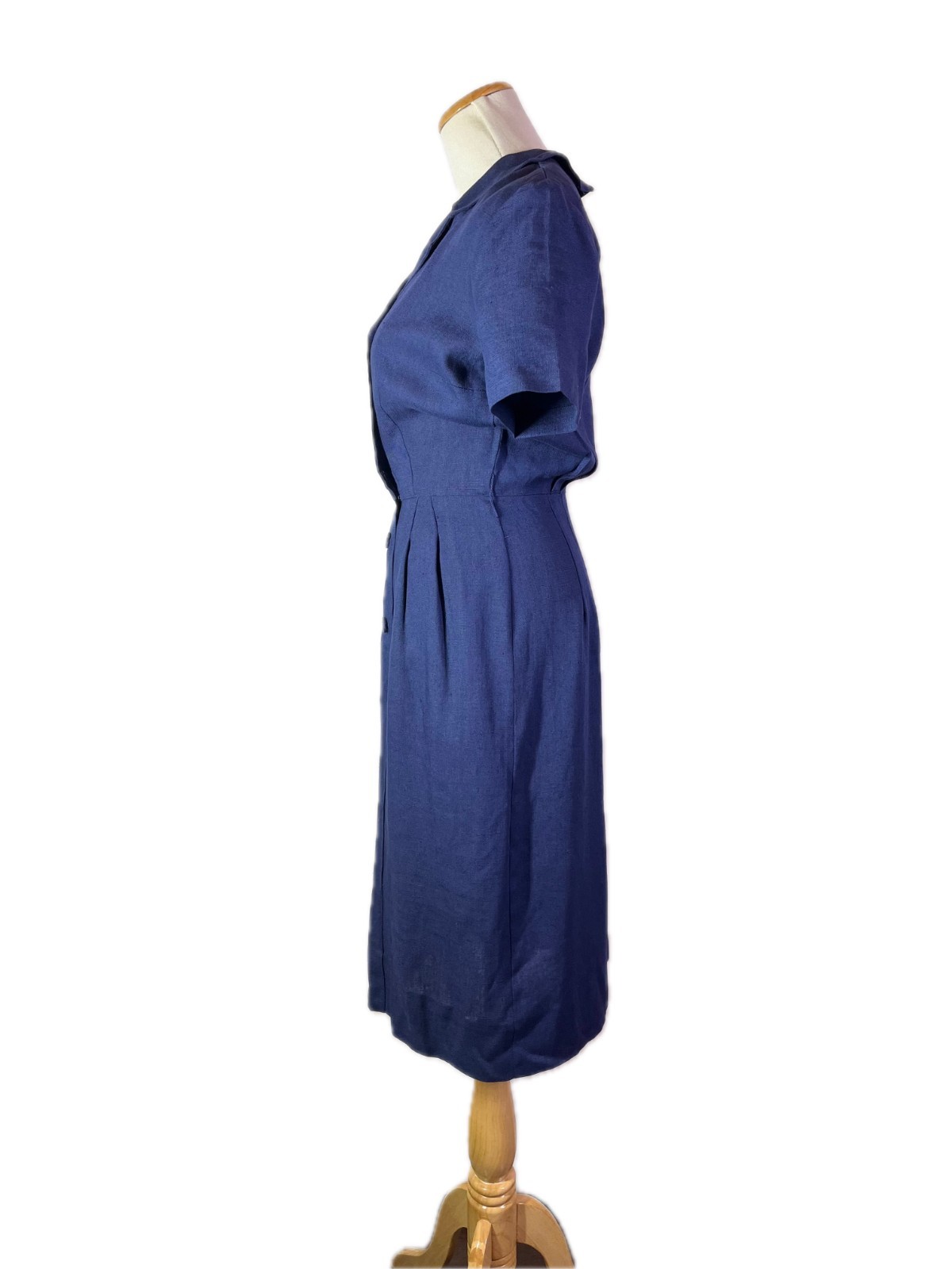 Vintage 1960s TailorTown Size 12 Navy Blue Pure Irish Linen Dress Tebilized