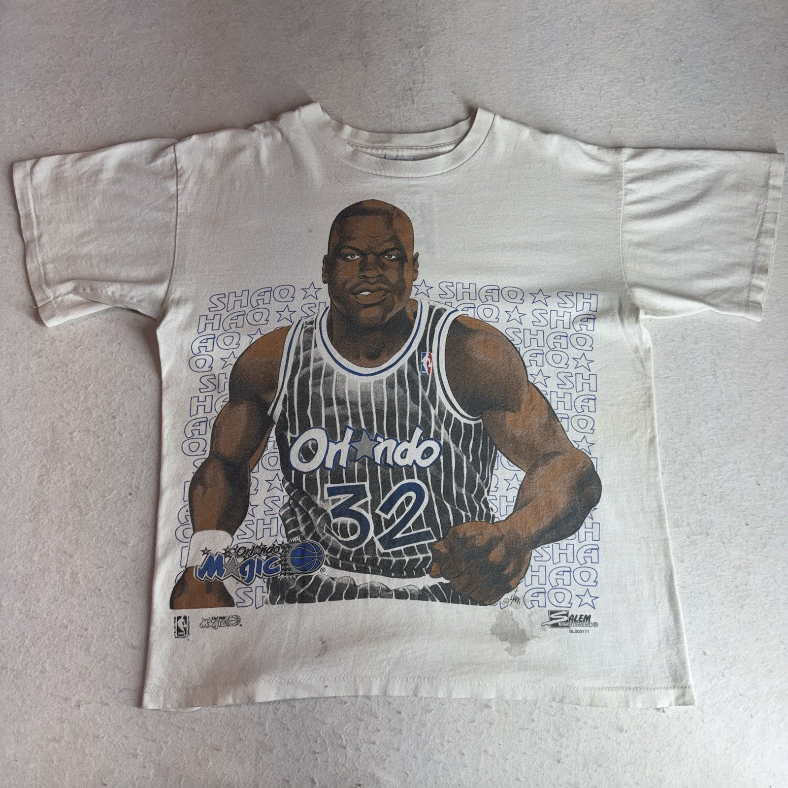 Vintage Salem Sportswear Shaq Orlando Magic 90s Single Stitch White Tee Size L