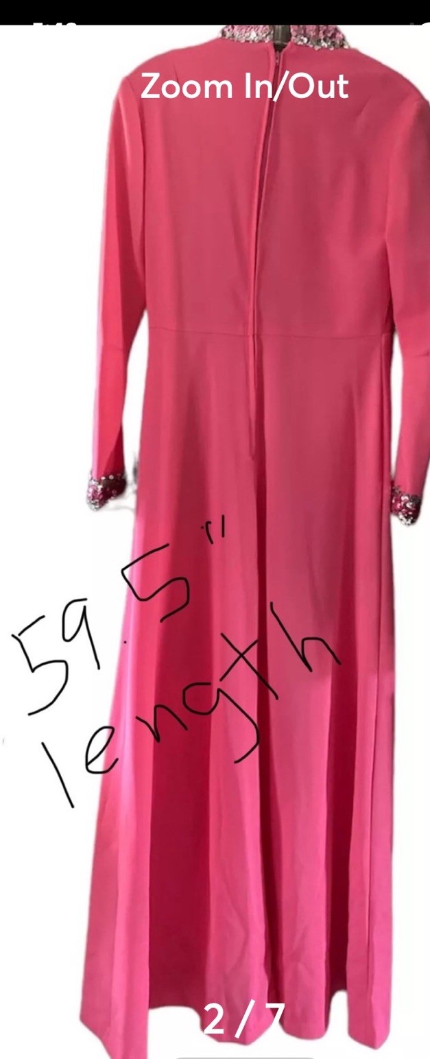 Vintage Dress Pink Sequins Cocktail Polyester Long Maxi by Lady Alden 12 Med