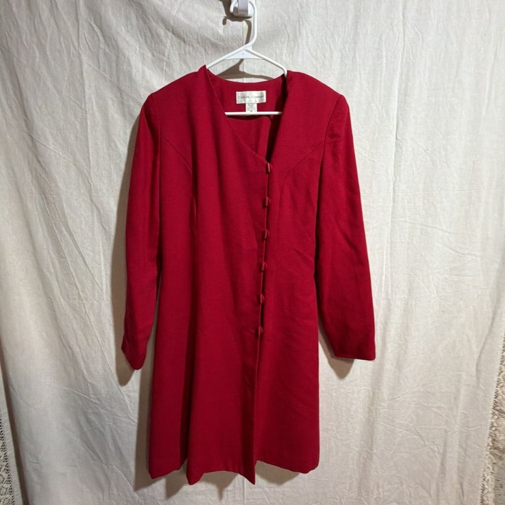 Vintage Red Wool Shift Dress Berkshire B-Tween Secretary Office Button Front