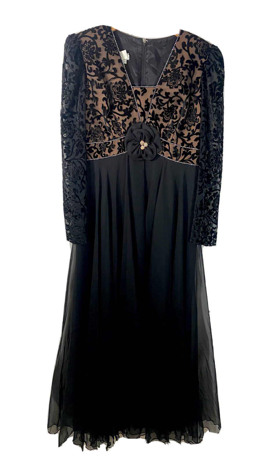 Bernadette Vtg Black Formal Dress With Rhinestone Detail