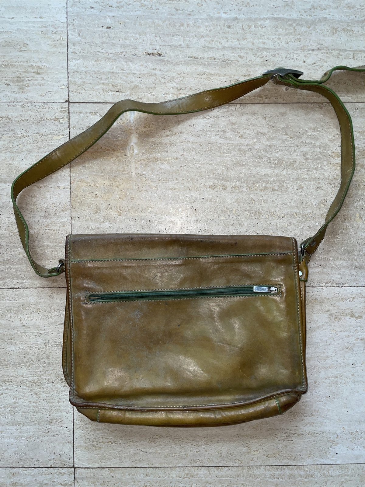 Cristina Rui Mustard Green Brown Leather Messenger Bag Rough Condition