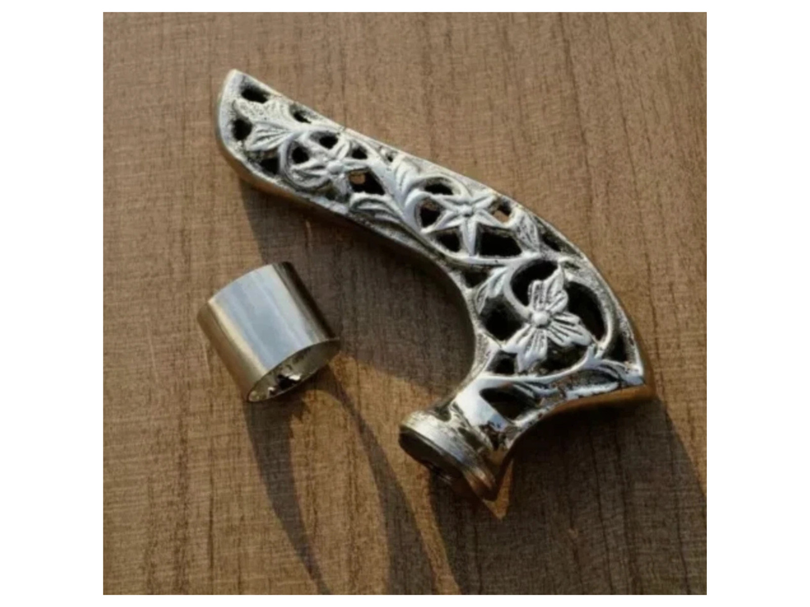 Antique Silver Walking Stick Handle Ornate Floral Vintage Collectible