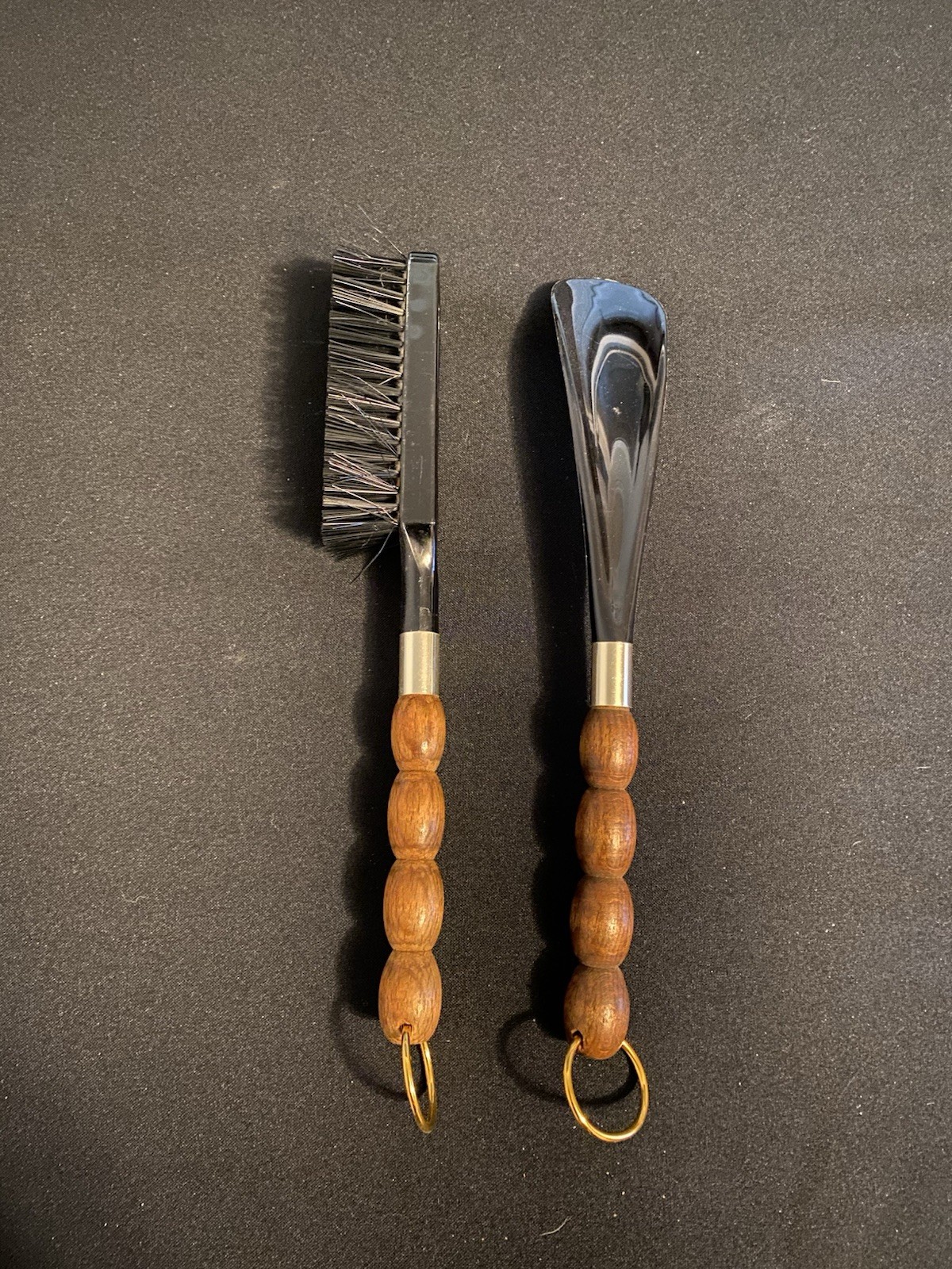 Vintage Shoe Brush & Horn With Wood Handles And Hanging Rings Eclectic Grandpa