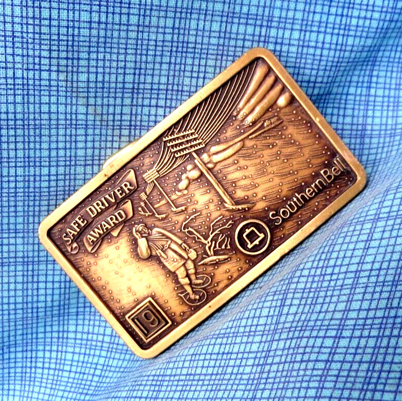 Southern Bell Safe Driver Award Dress Belt Buckle 19 Year Pin Vtg Balfour.NOX621