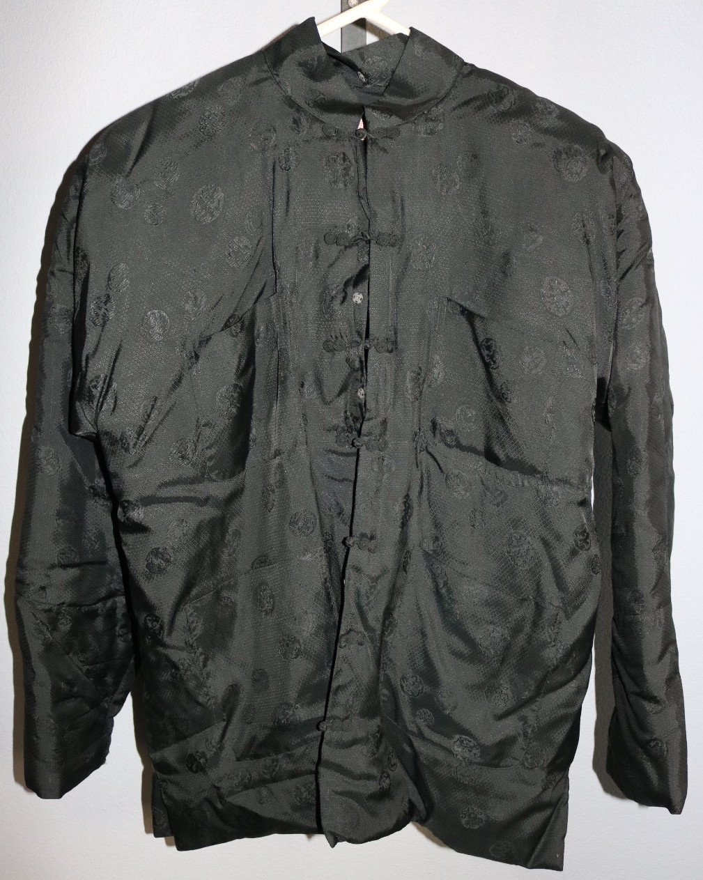 Vintage Plum Blossoms Oriental Jacket Black Mandarin Chinese Boho Size Medium