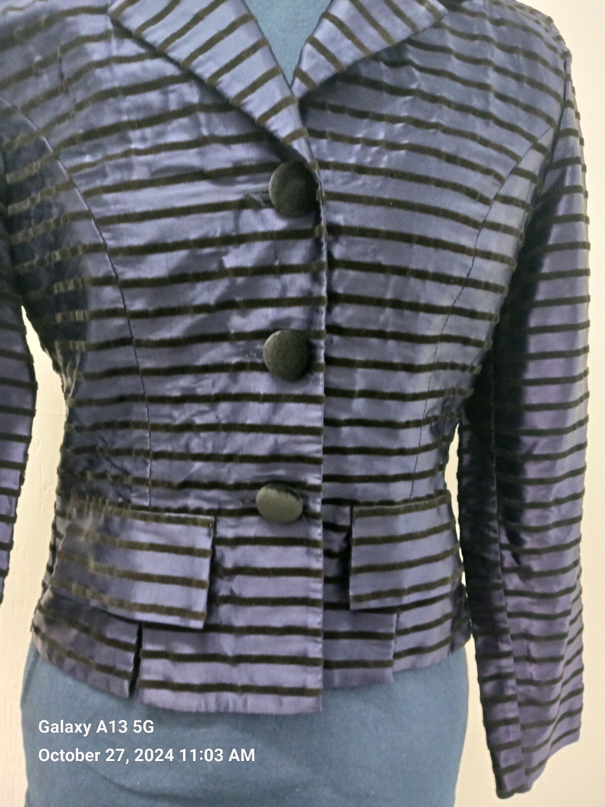 Rare Lois Snyder Dani Max Blue Zibera Stripped Blazer made USA Size 6