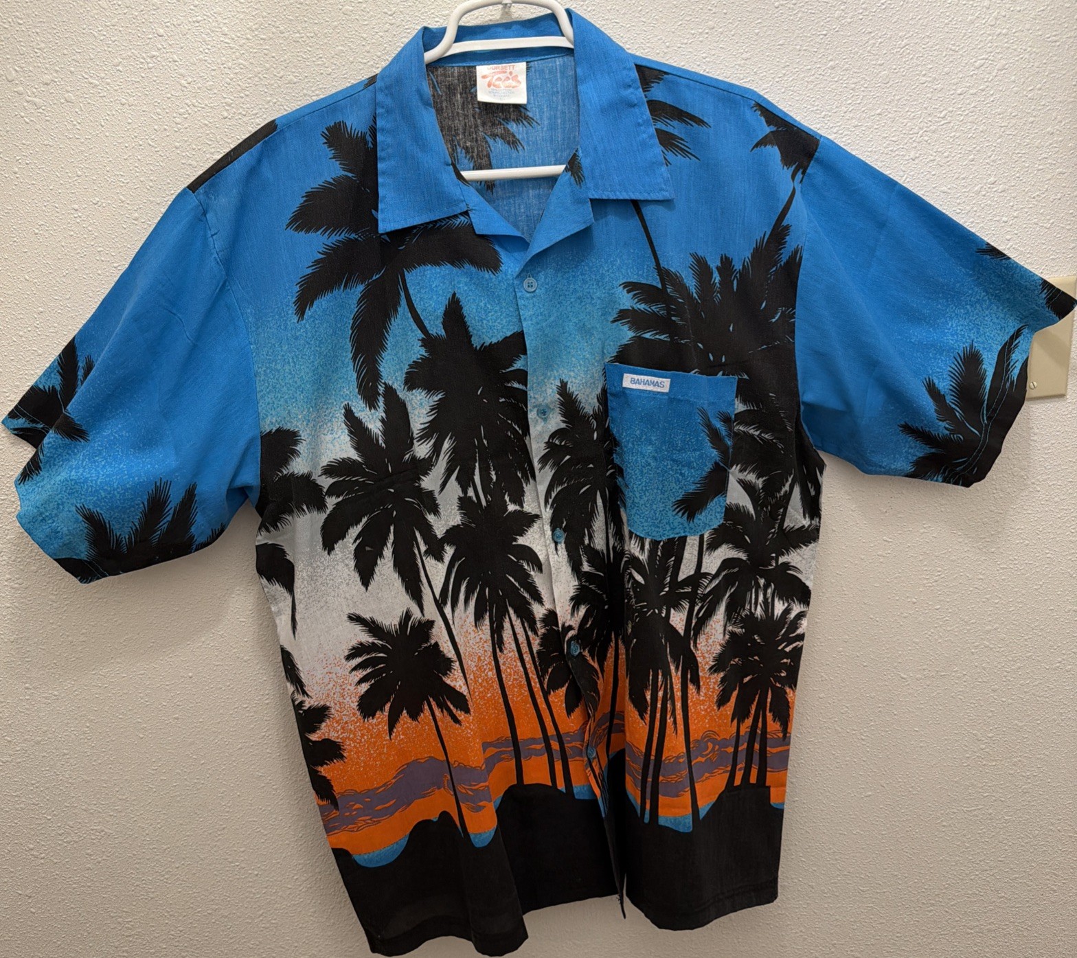 Vintage Dorsett Tees Bahamas Tropical Palm Tree Sunset Button Up Shirt Mens L