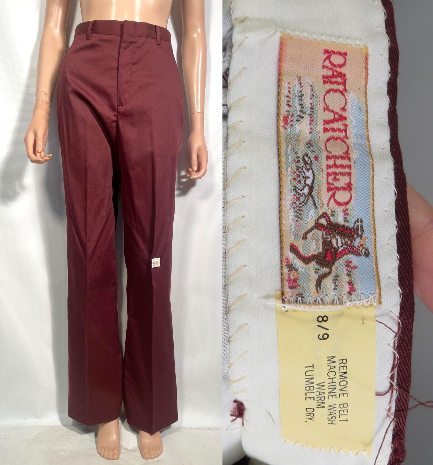 Vintage 70s Deadstock Brown Trousers By Rat Catcher Size Youth 8/9 26 Waist