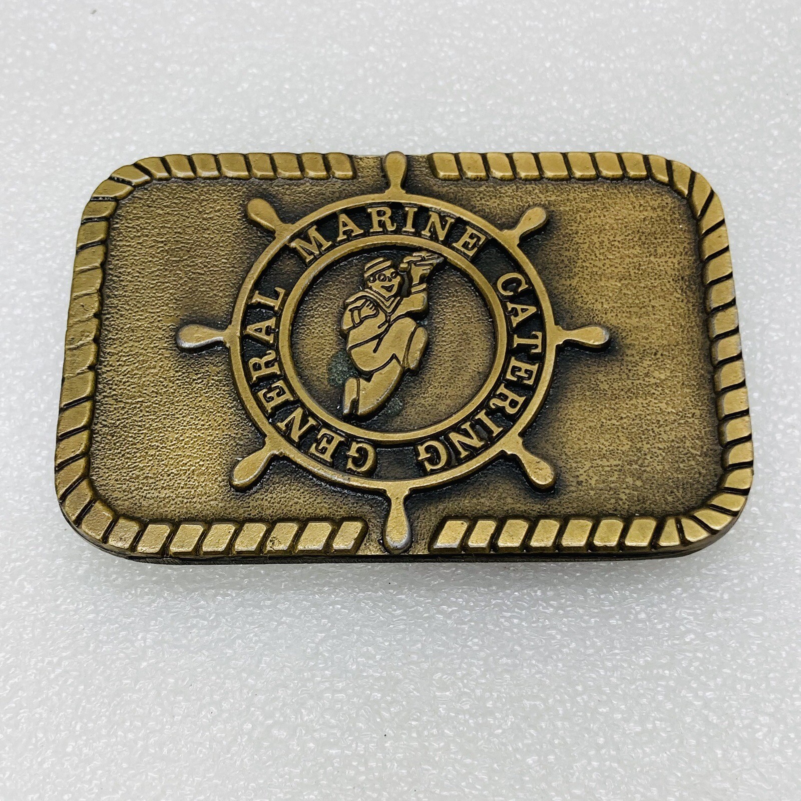 VTG‼ Brass Hit Line General Marine Catering Belt Buckle Nautical Boat Ship Wheel