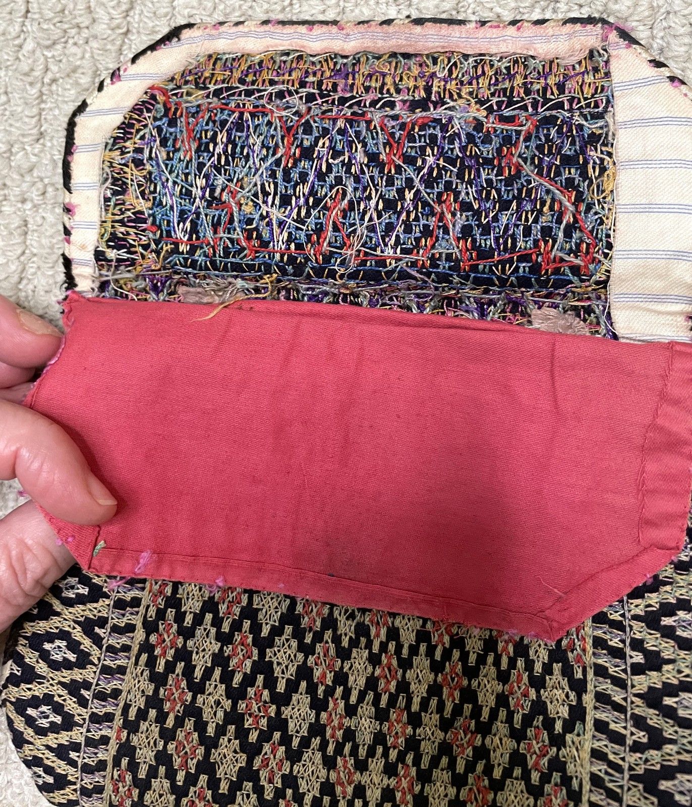 Antique 1900s Turkish Afghanistan Hand Stitched Geometric Pouch Purse Bag