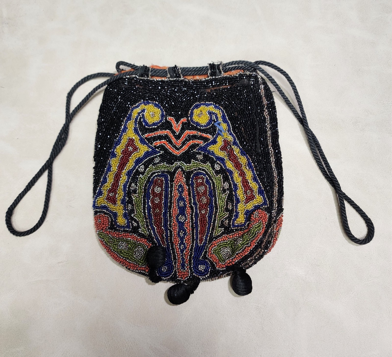 Art Deco 1920’s Glass Beaded Drawstring Reticule Purse Victorian AUTHENTIC
