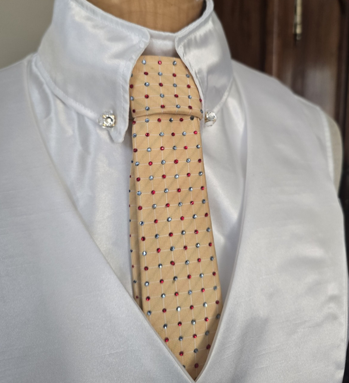 Yellow, Red, Clear Crystal Bling Tie. Saddle Seat, Event Judging, Formals