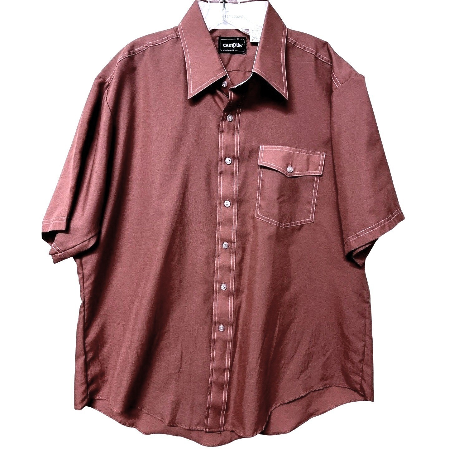 Campus Studio One Vintage Disco 70s Shirt Mens XL Brown Short Sleeve Button Up