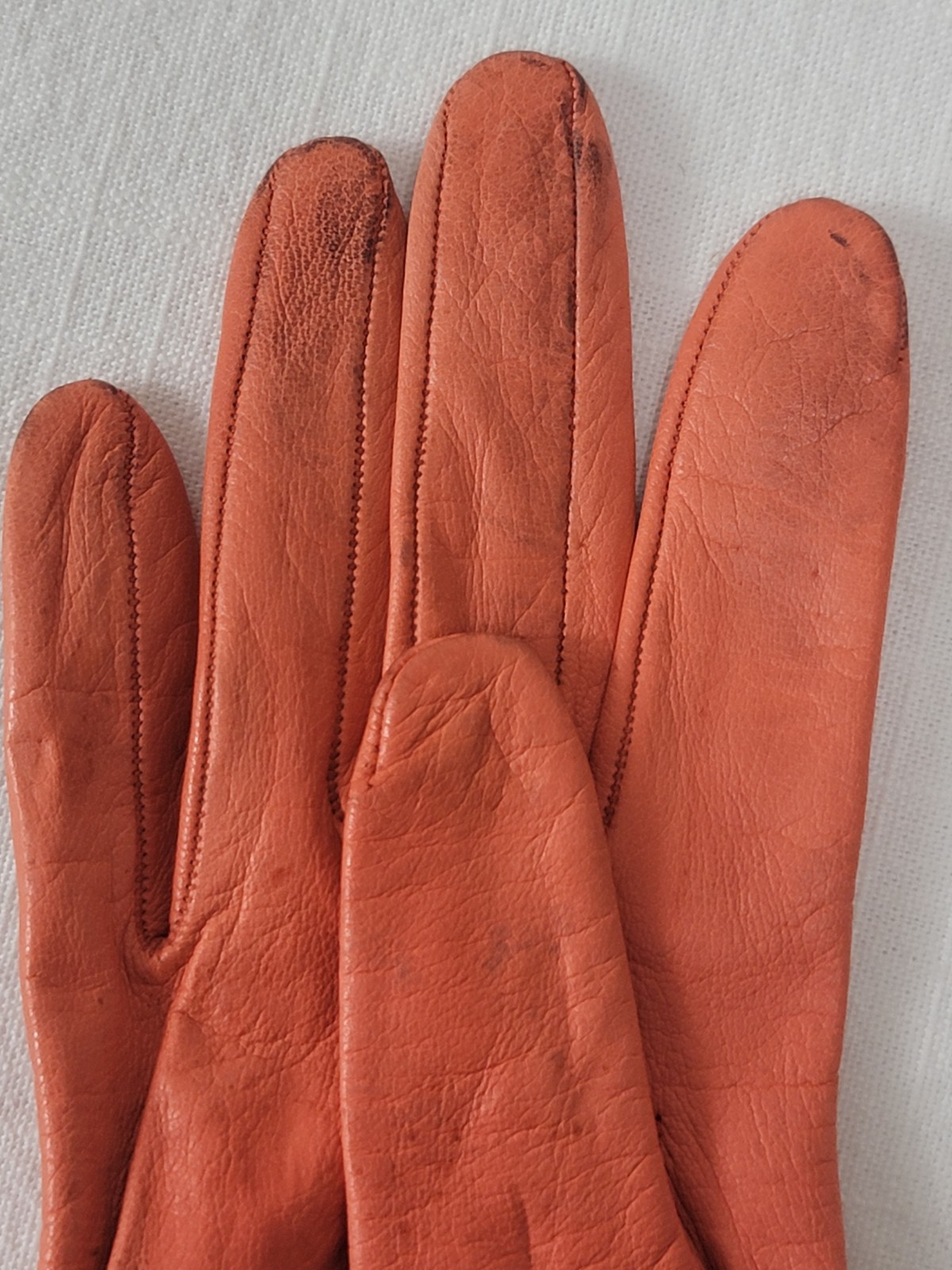Vtg Pierre Cardin Aris Orange Leather Gloves Space Age Mod Silk Lined Sz 6.5 XS
