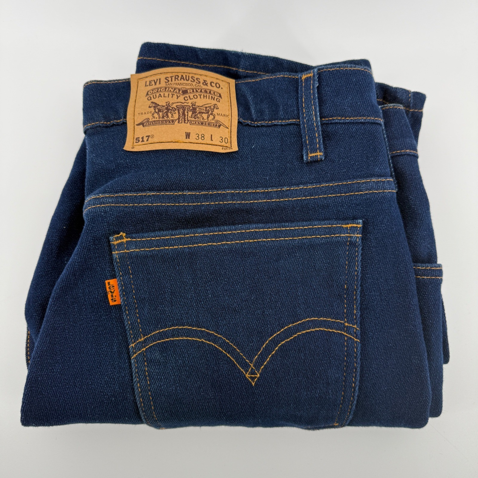 Vintage Levis 517 Orange Tab Jeans Mens 38×30 Made in USA Blue Bootcut Denim