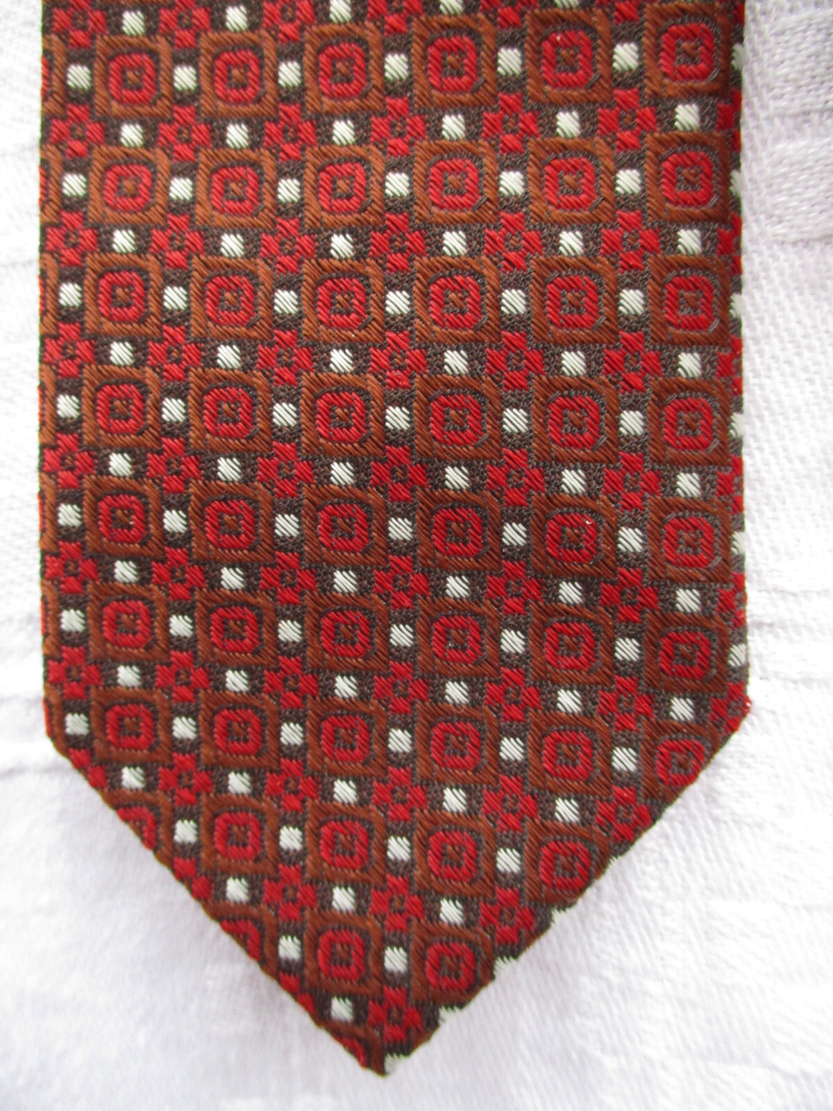 Superba 1950s Mens Tie Dacron Polyester Red with Gray Brown Geometric Washable