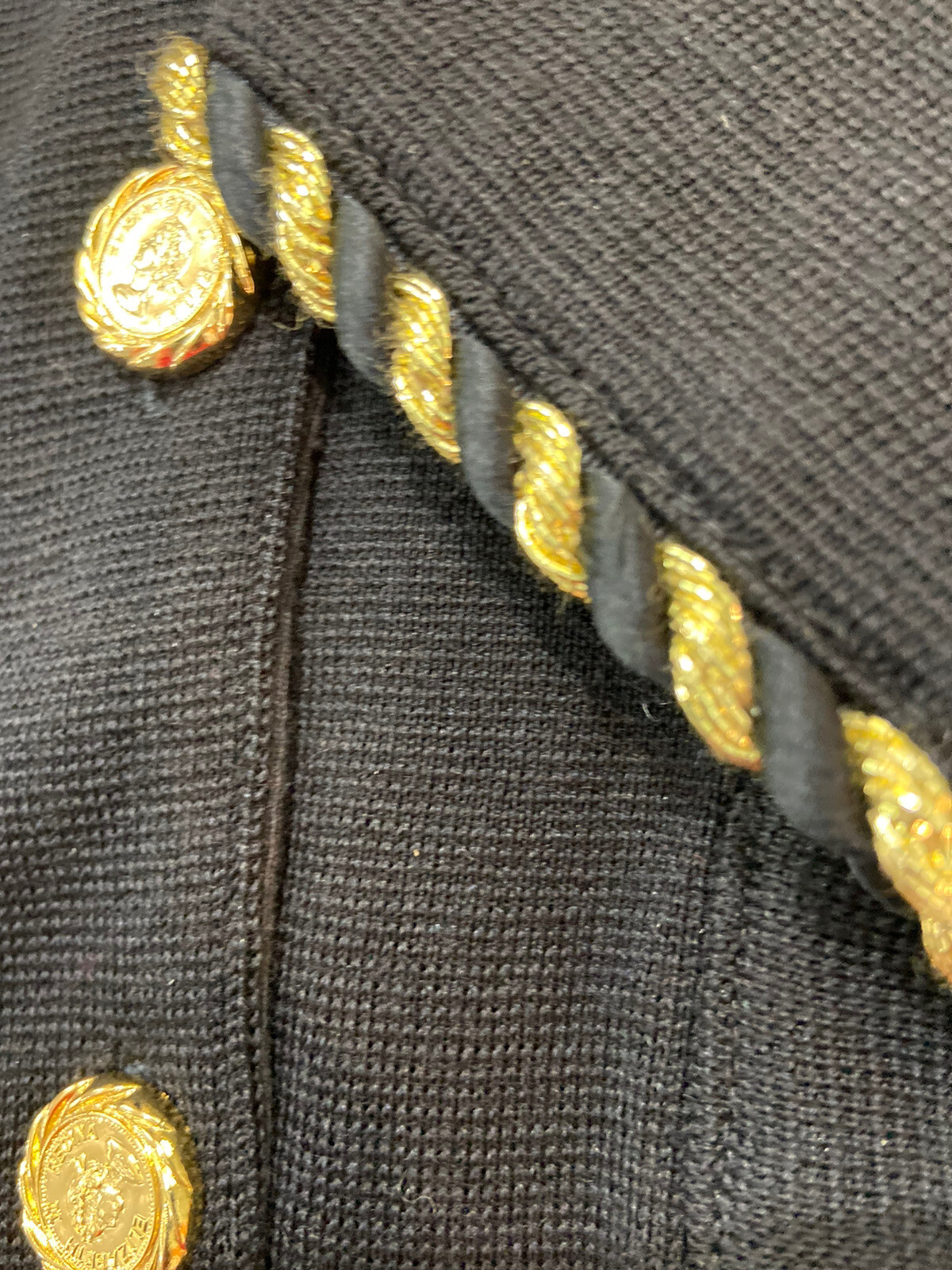 Vintage Paul Harris Dress Wool Blend Black Gold Elizabeth II Buttons Sz M