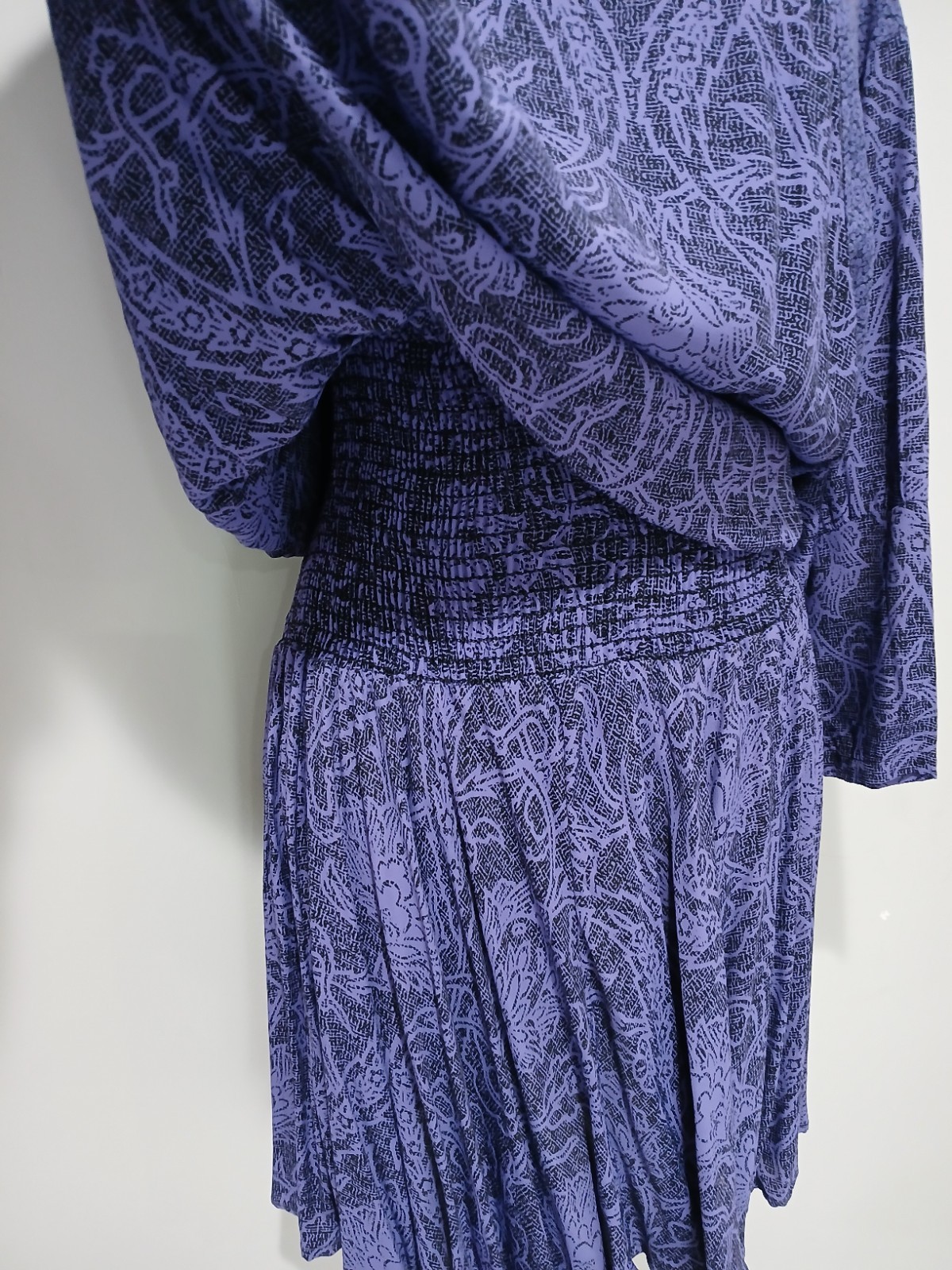 Carole Little For Saint Tropez West 80s Floral Smocked Waist Dress Purple M
