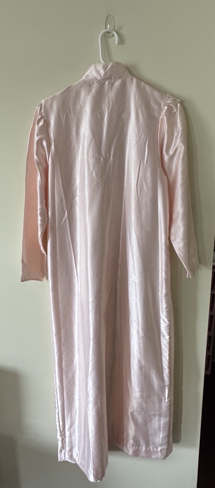 Vintage Ilise Stevens Nightgown Pink Satin Lace Long Sleeve Button Collar Large
