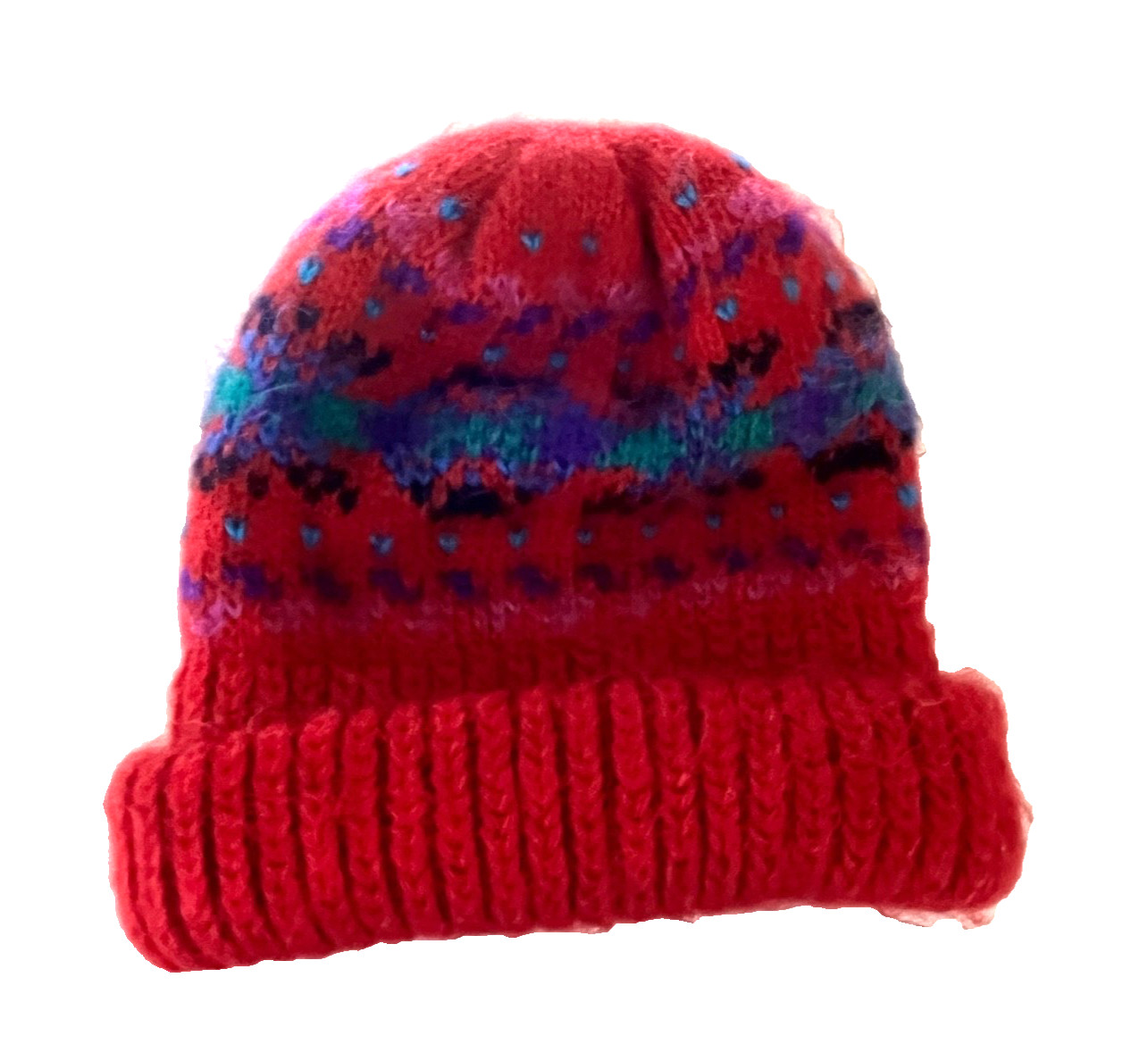 VINTAGE ARIS RED NORDIC KNIT BEANIE CUFFED HAT WOMEN’S OS ONE SIZE