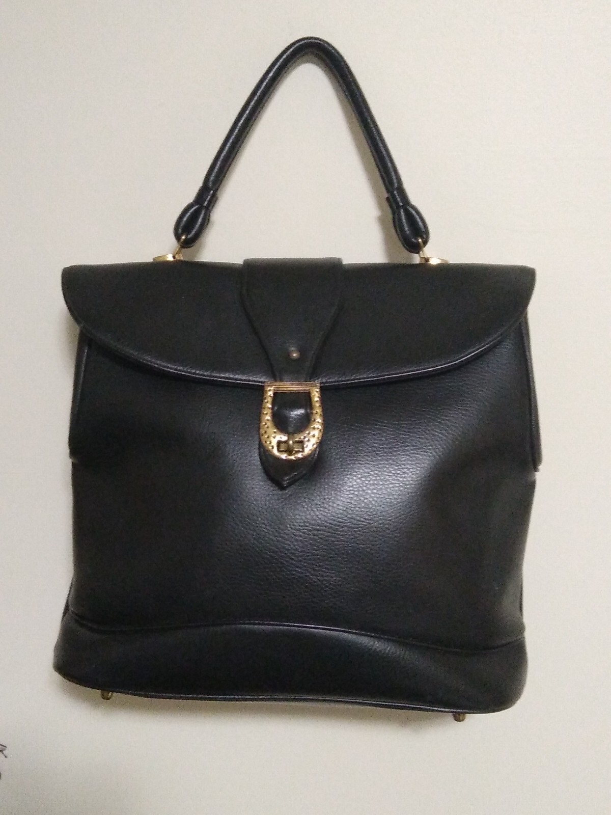 VTG LARGE FOOTED RETRO HAND BAG LEATHER KADIN PURSE Goldtone Belt BUCKLE Lock
