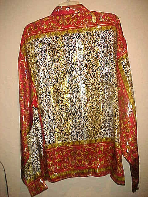 VINTAGE MEN’S METALLIC SATIN METALLIC SILK SHIRT ANIMAL PRINT RED & GOLD XLARGE