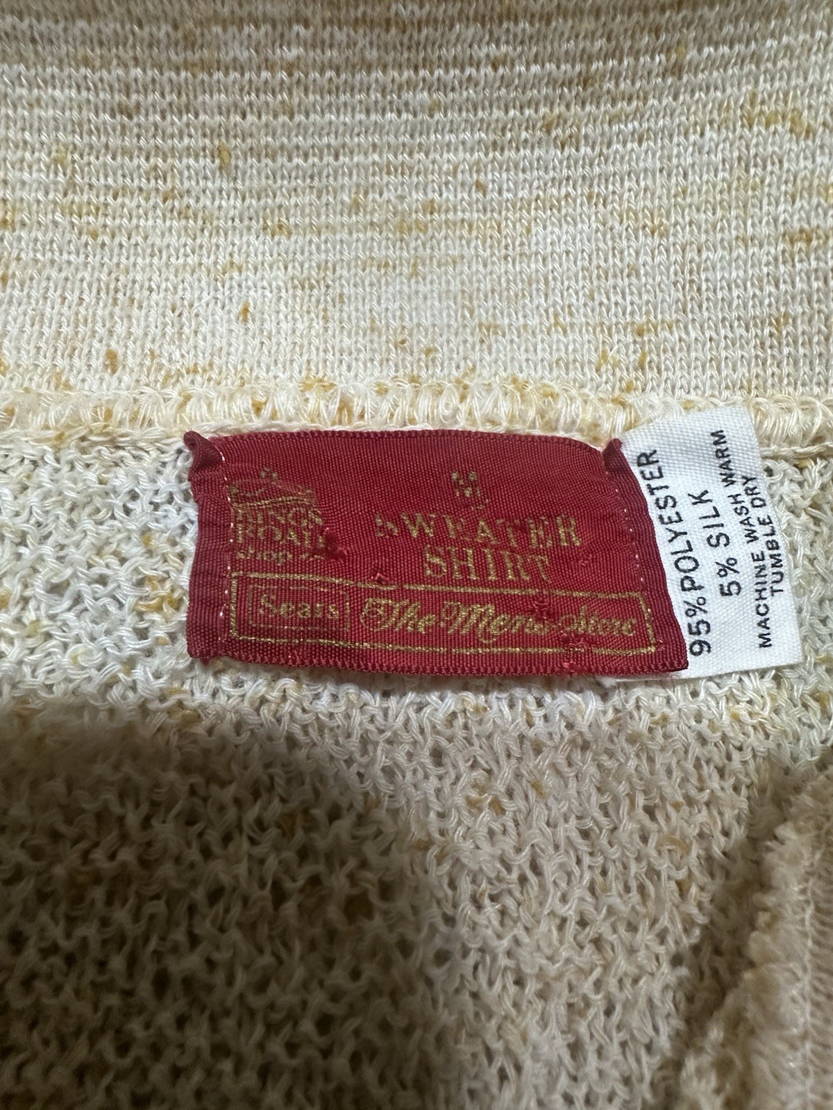 VTG 60s Sears Sweater Shirt Mens Medium Beige Silk Blend Kings Road Shops