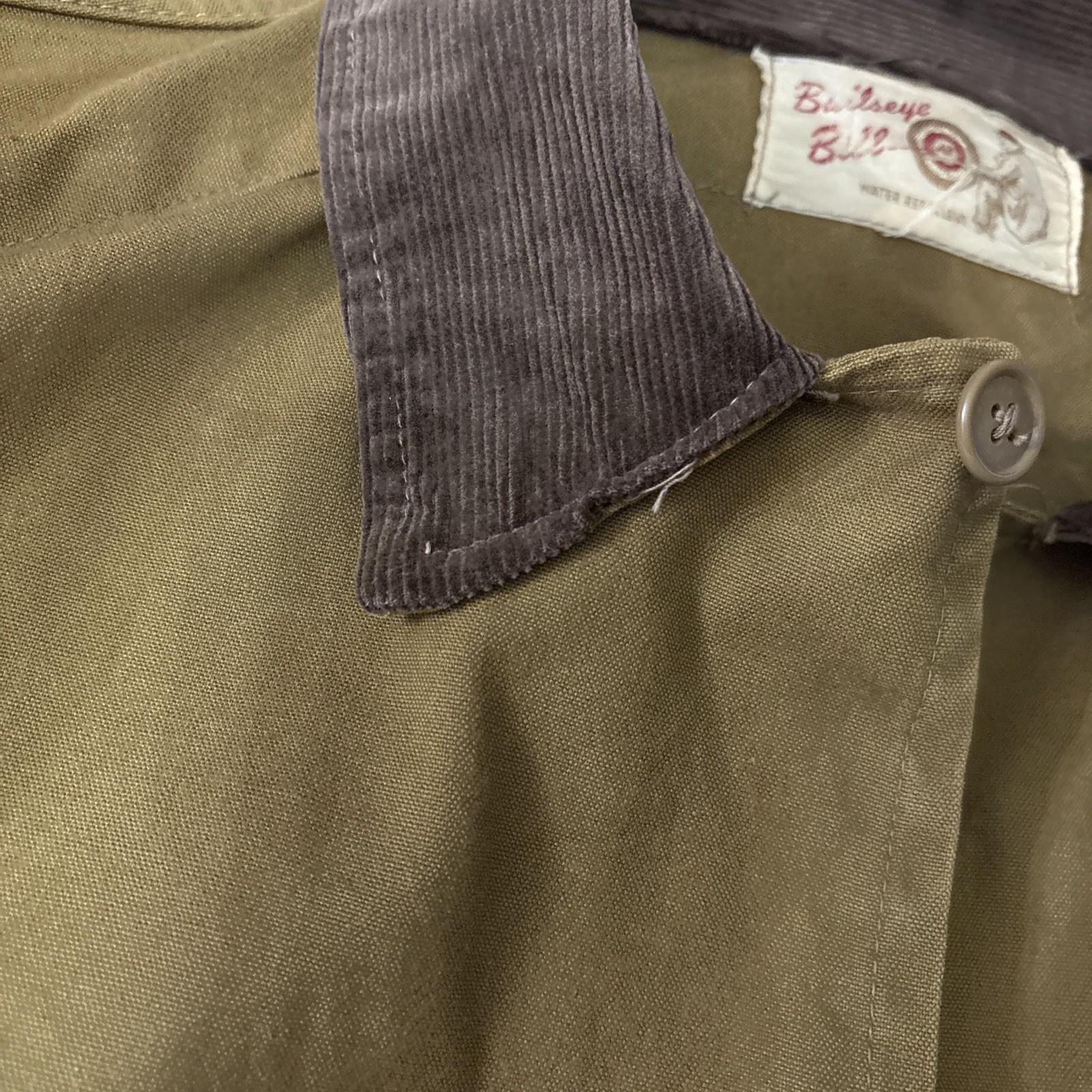 Vintage Bullseye Bill Hunting Jacket Duck Canvas Corduroy Collar Button Up
