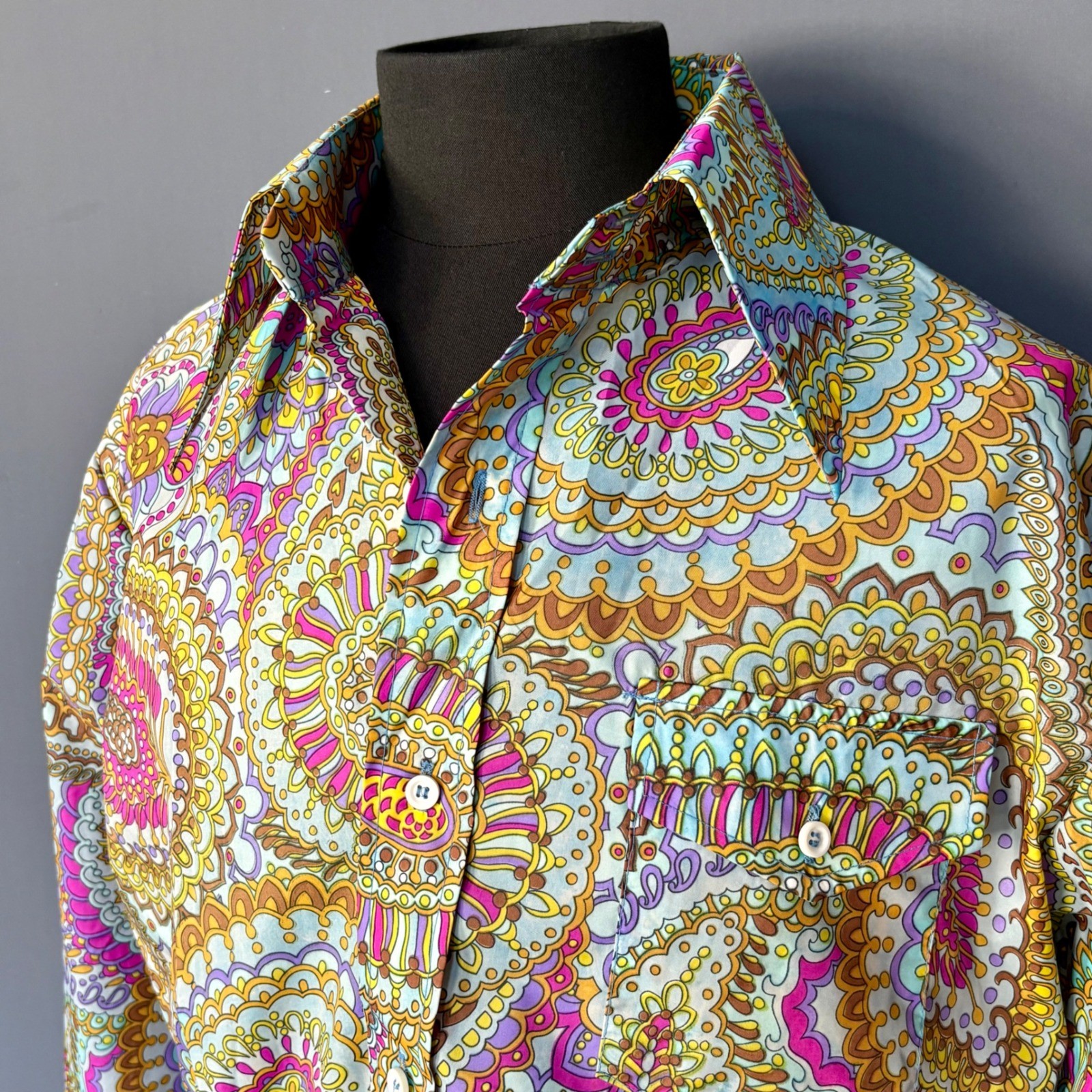 Vintage 1970s Skyr Scandia Paisley Disco Shirt | Sz Large | Dagger Collar | Rare