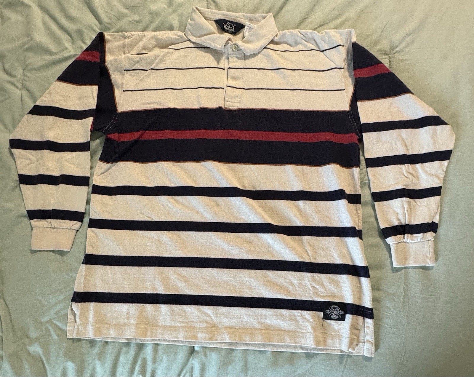 Vintage Woolrich Long Sleeve Striped Polo Rugby Shirt Made In Peru Size XL