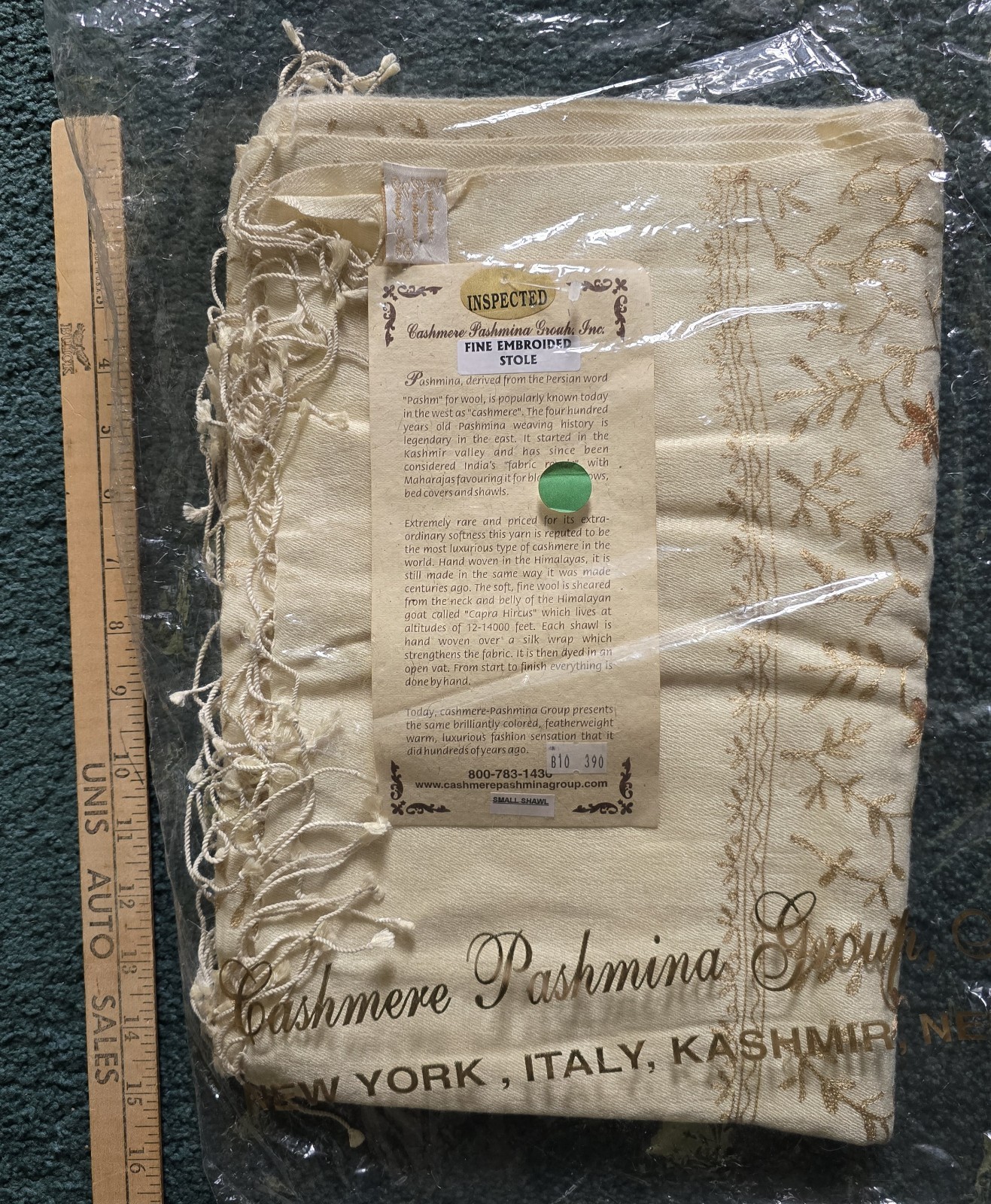 Heirloom 70/30 Real Indian Pashmina / Silk Shawl — Vintage Estate Find — NWT!!