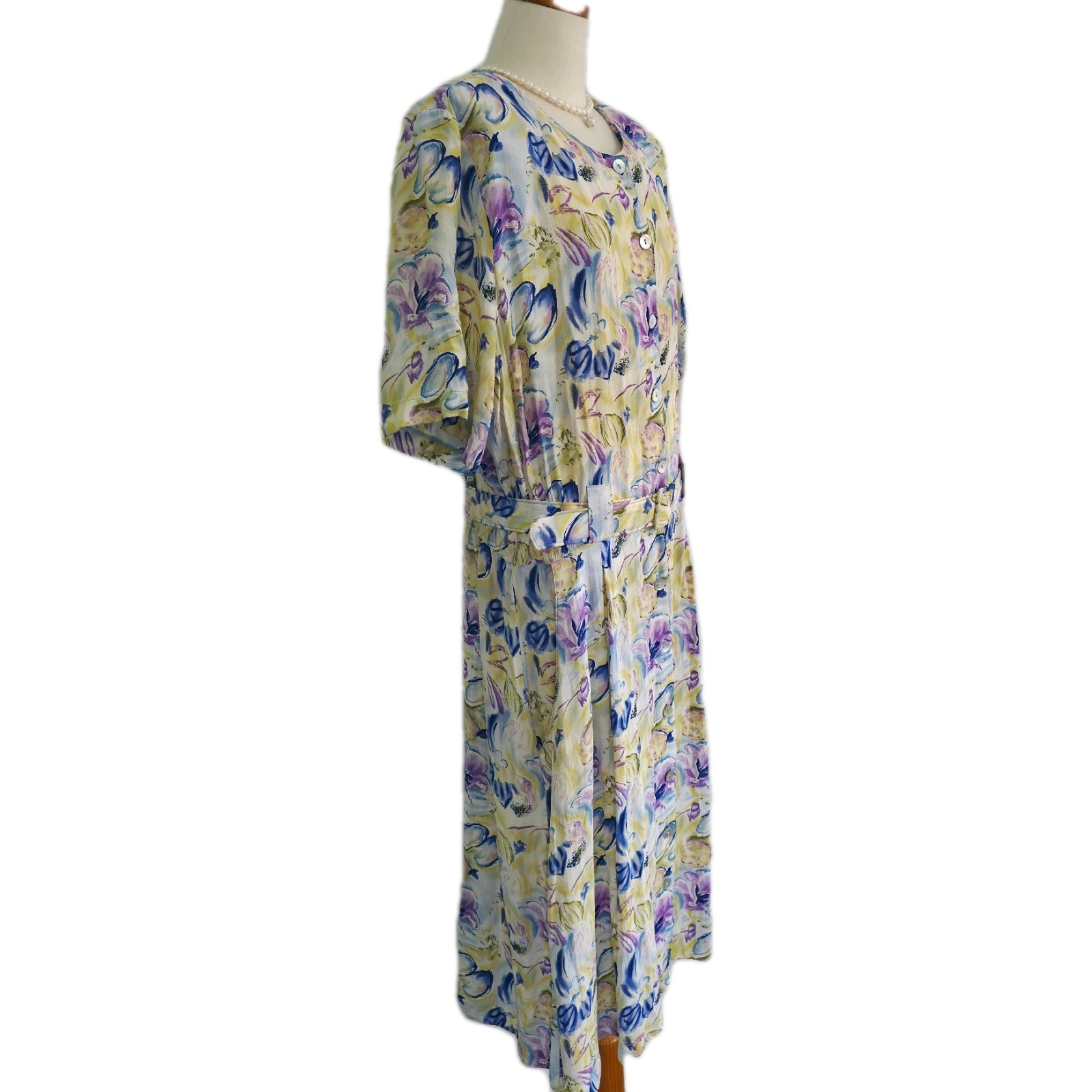 Vintage Stitches Australia Floral Midi Dress Belted Button Front Plus Size 16