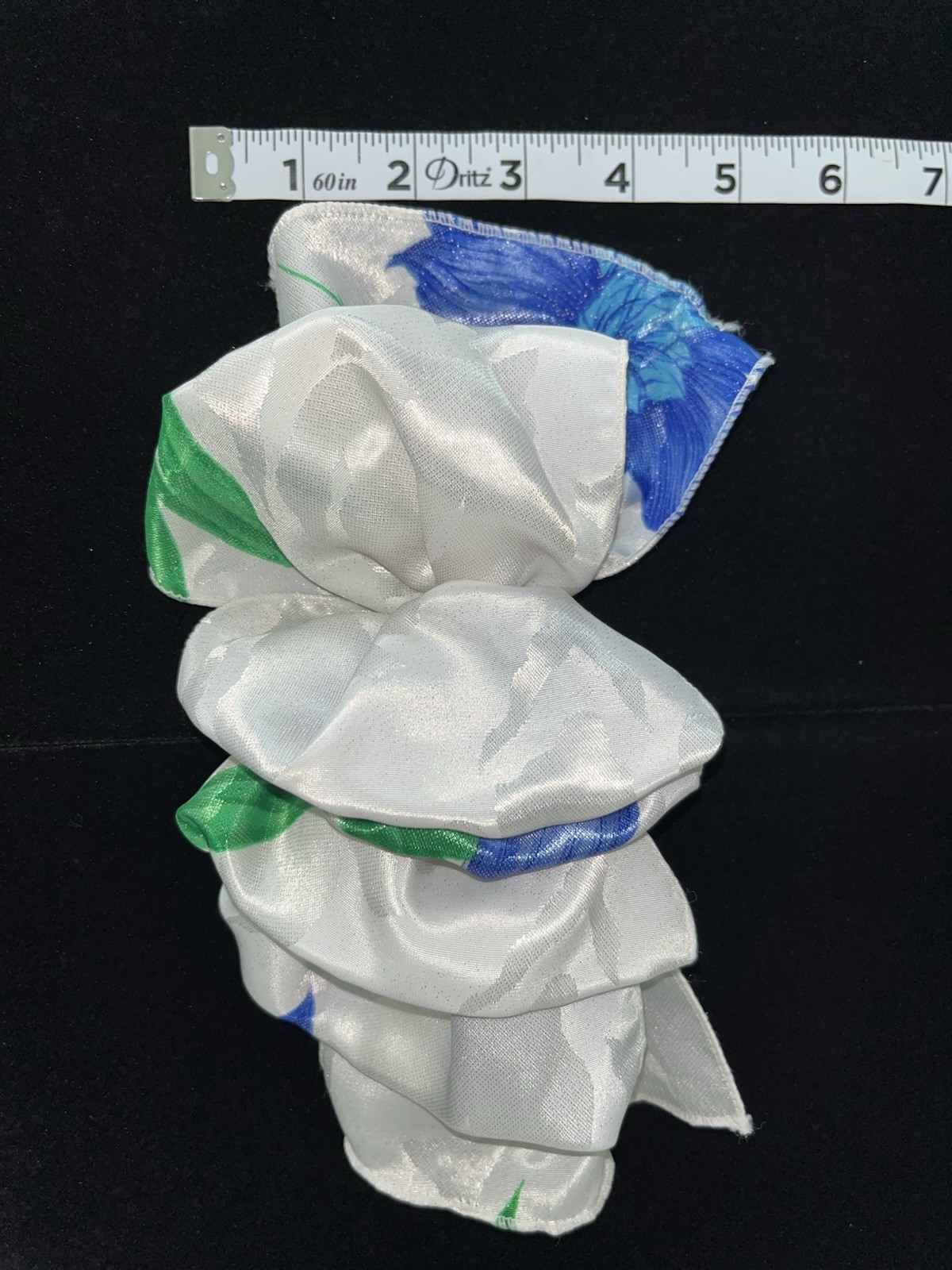 Vintage 1980s / 90s White, Blue & Green Floral Large Hair Bow Barrette Clip