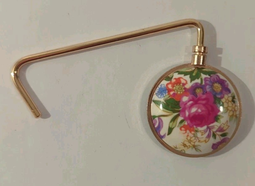 Vintage Purse Handbag Hook Holder Floral Pattern Made in Japan