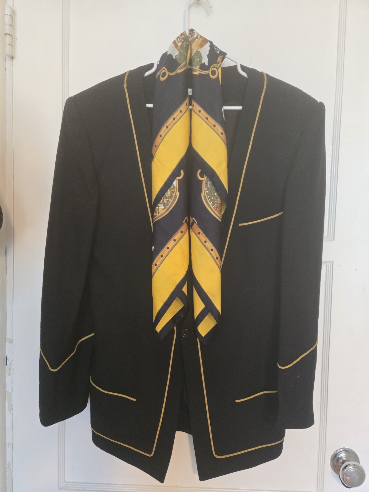 Vintage Richard Tyler Nineties Black Blazer Gold Braid Trim Paris Bonus Scarf