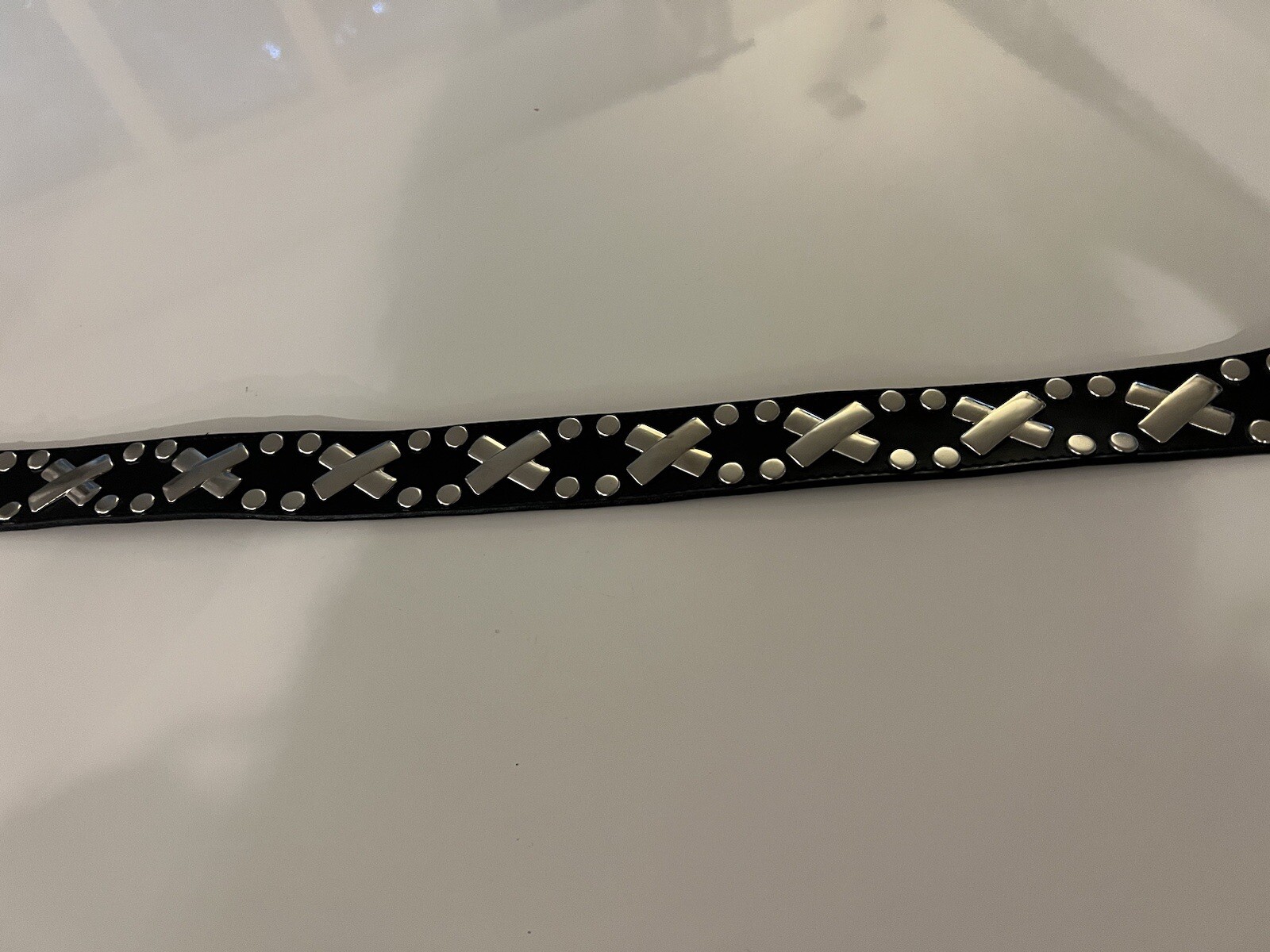 90s Punk Vintage Studded X Leather Belt XL Goth Bondage Industrial