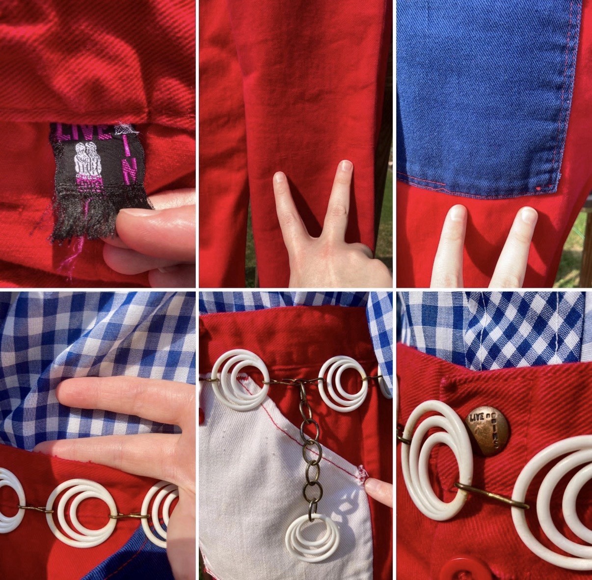Vintage 70s Red Blue White Color Block Bellbottom Jeans