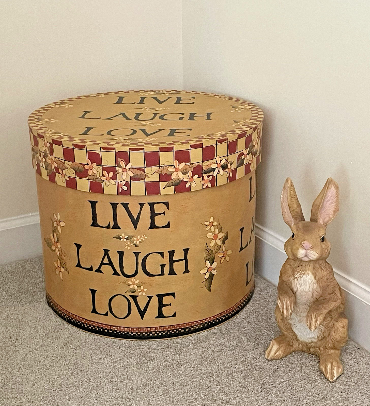 “Live Laugh Love” Giant Hat Box Storage Container 16” x 13”