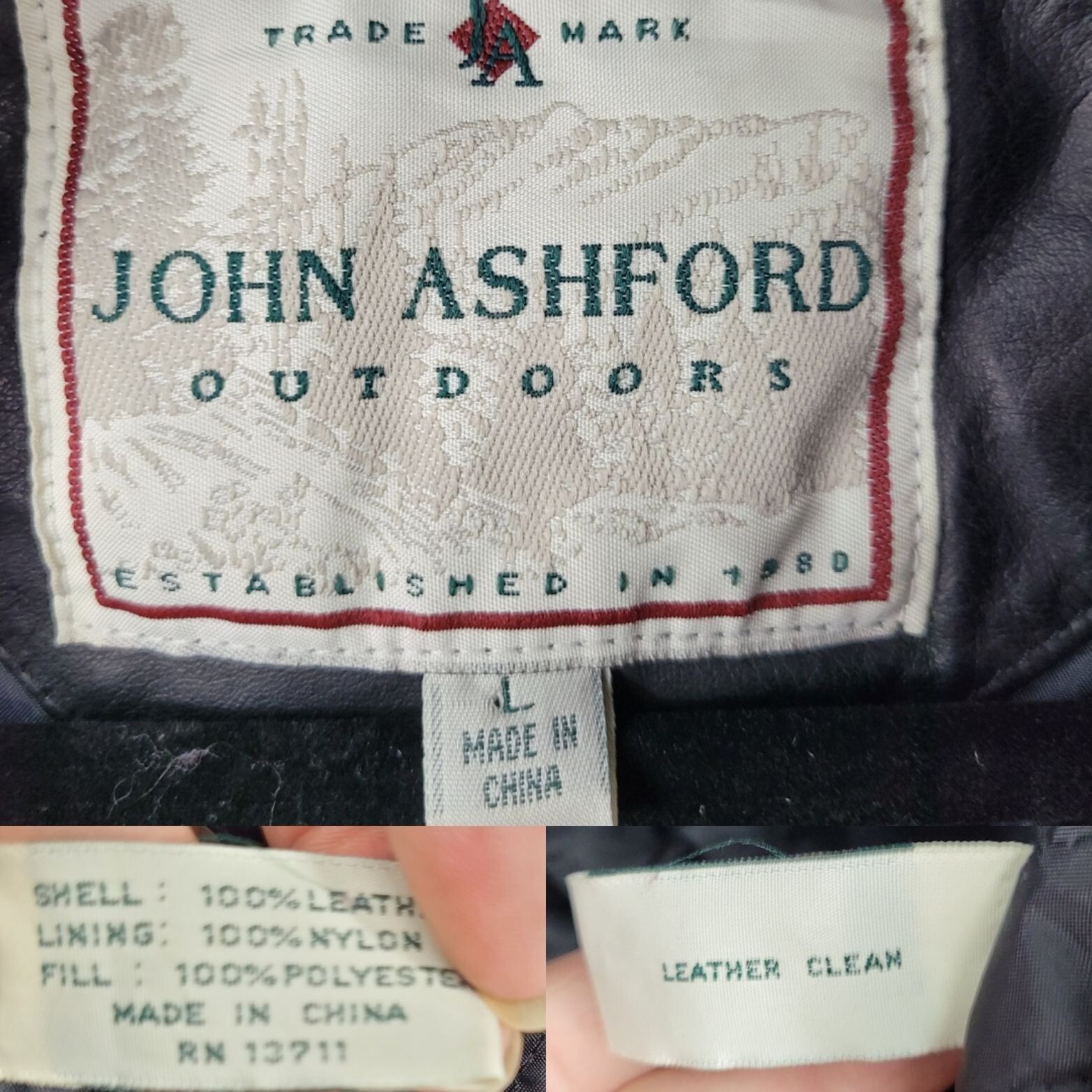Vintage 80’s John Ashford Leather Coat L Anorak Jacket Collared Drawstring Black