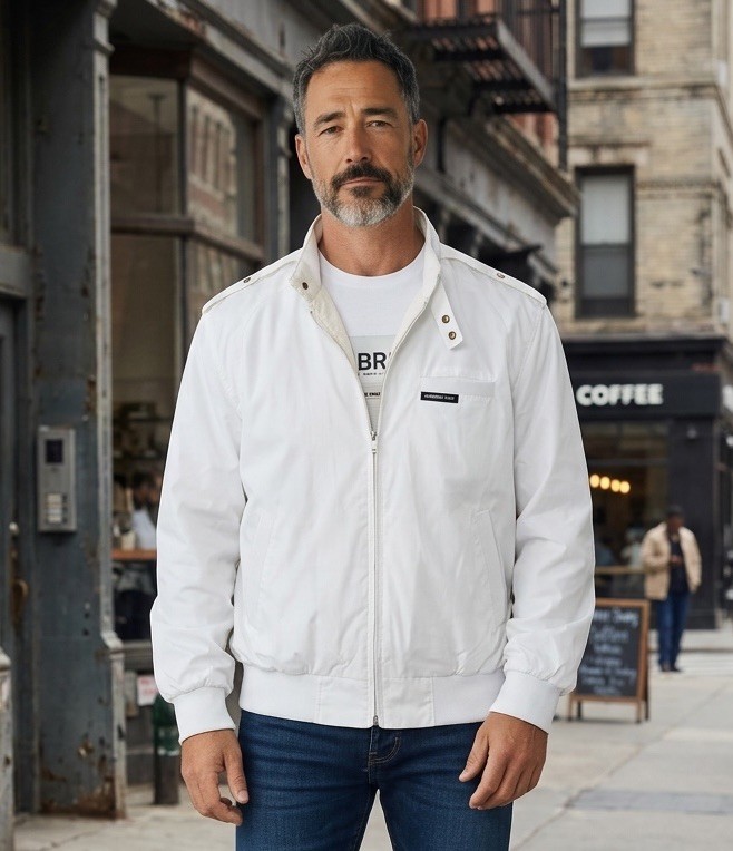 Vintage Members Only White Iconic Racer Jacket Mens 42 Large 80s Retro Bomber