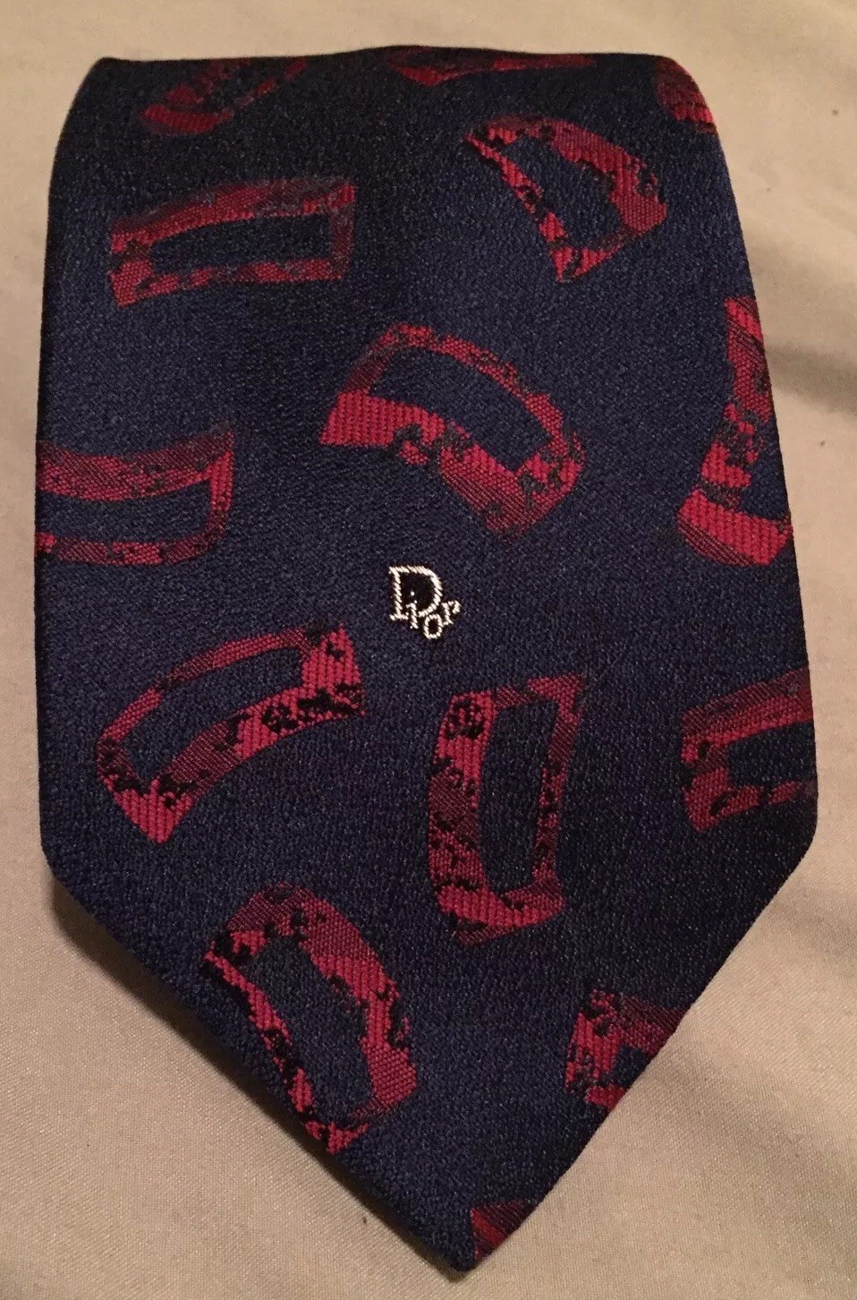 VTG Christian Dior Neck Tie Haute Couture Blue Red MOD Geometric Shapes Logo EUC