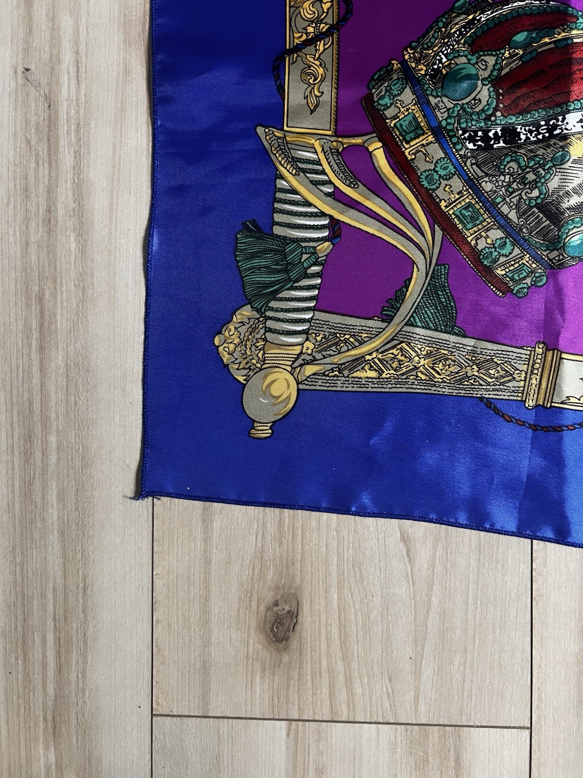 Retro scarf Royal Crown Mid Century 60s 70s Purple Blue Gold Green