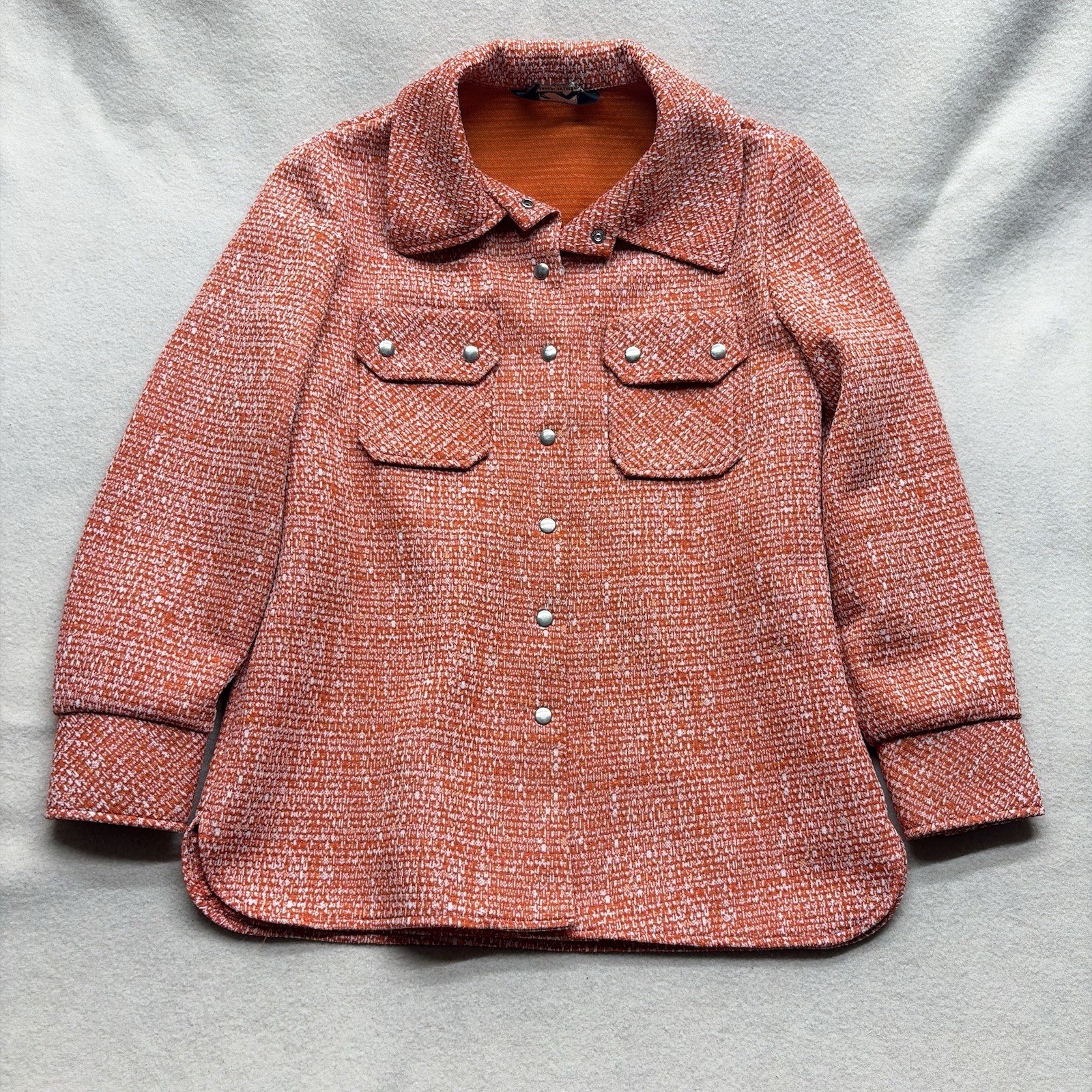 Vintage 70’s Jack Winter Polyester Disco Shirt M Atomic Orange Dagger Snap