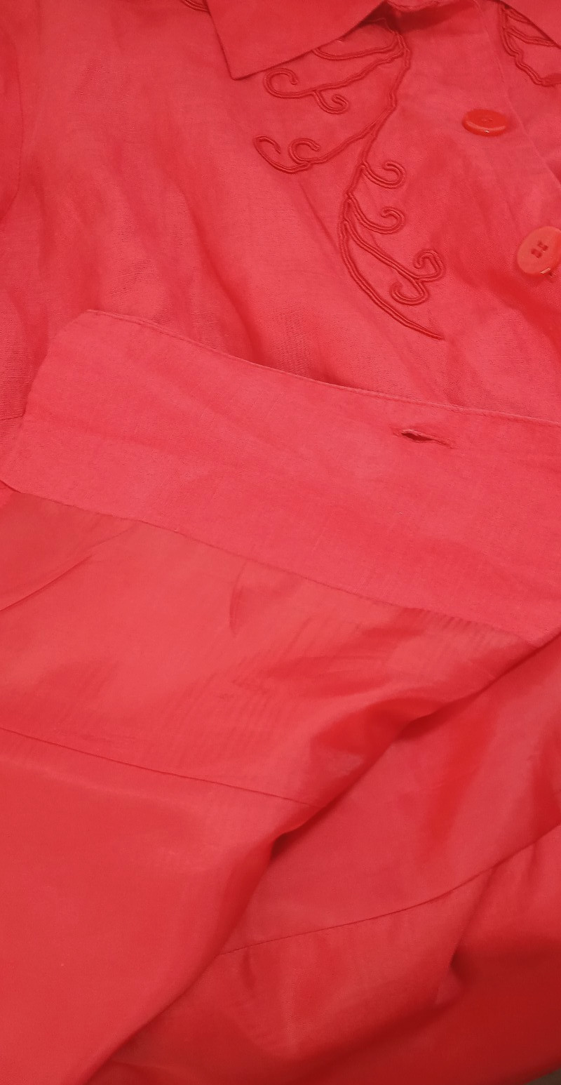 Y2K Grandmacore Bold Chic Vintage I.S.C. Top Blouse Plus 2X Red Silk Linen Blend