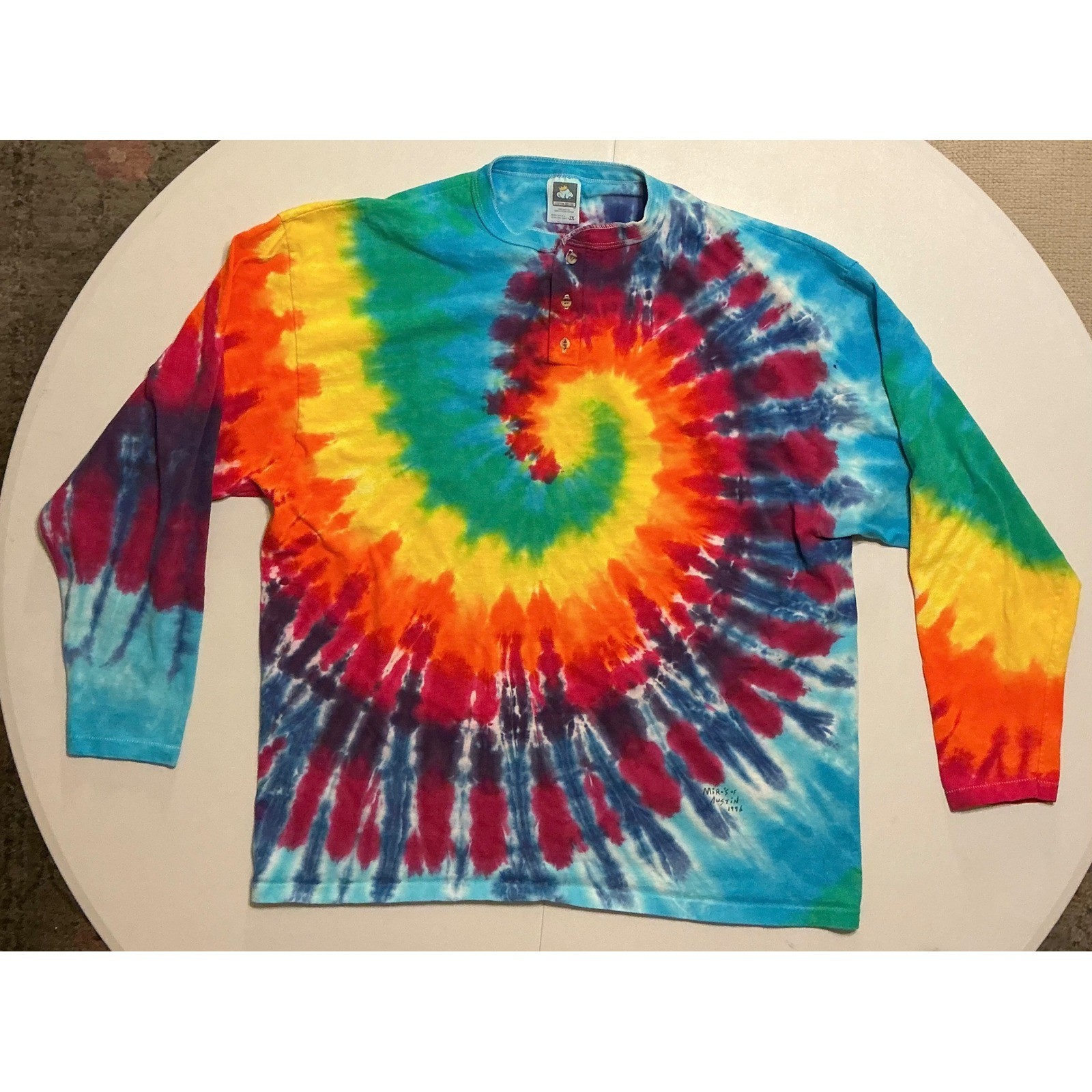 VTG 90s USA Miró Quartet Austin Single Stitch Tie Dye Henley Mens 2XL Hippie