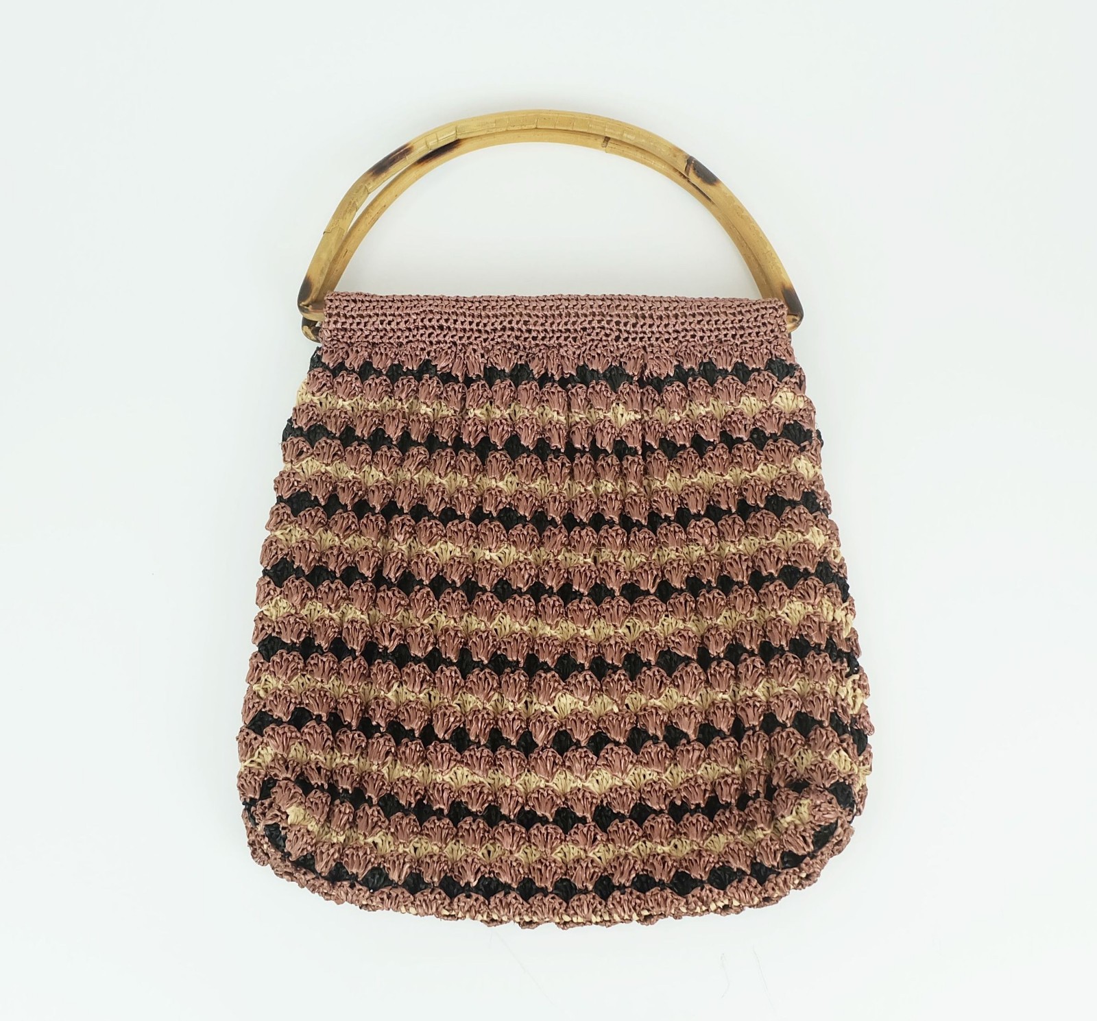 1950s vintage BAG handbag 3 colour crochet bag craft bamboo handles