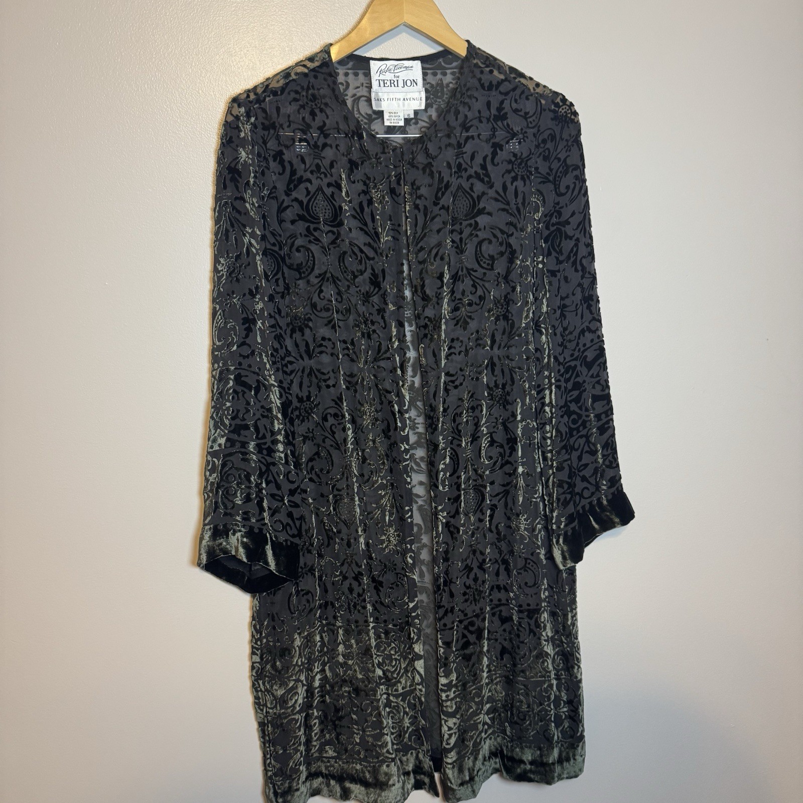 Vintage Rickie Freeman For Teri Jon Saks Silk Blend Duster Jacket 6 Velvet Goth
