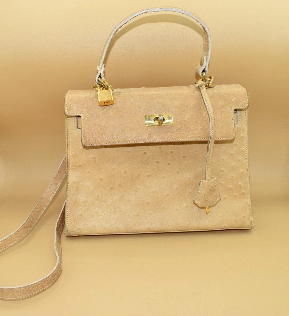 Vintage SAKS FIFTH AVENUE OSTRICH SKIN LEATHER SINGLE TOP HANDLE HANDBAG PURSE